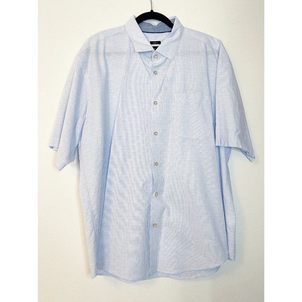 Pronto Uomo Classic Fit Light Blue Stripe Button Front Shirt Men's XL Cotton